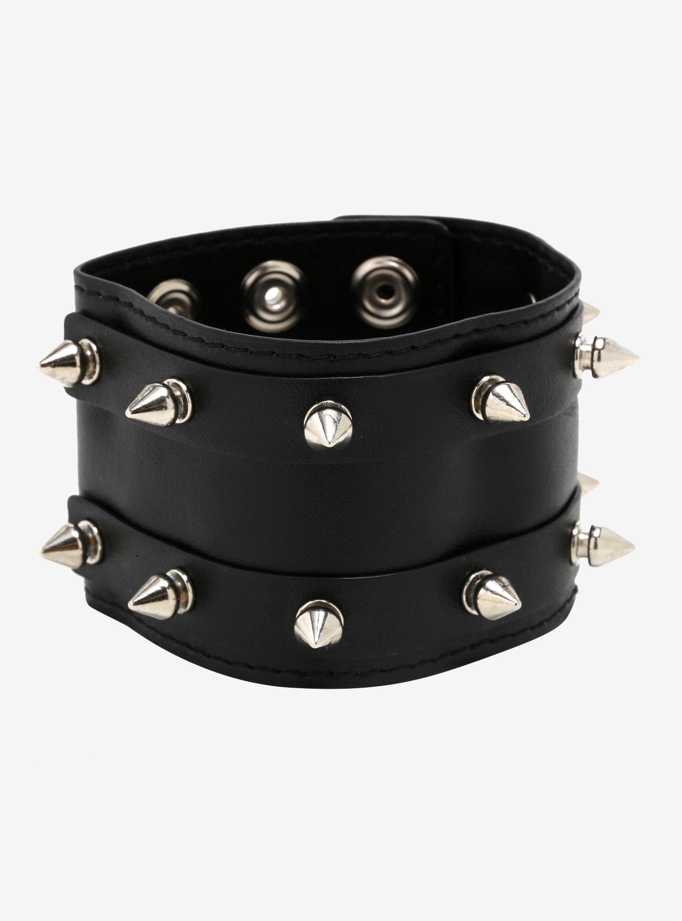 Spiked Punk Leather Bracelets, Triple Row Edgy Accessories