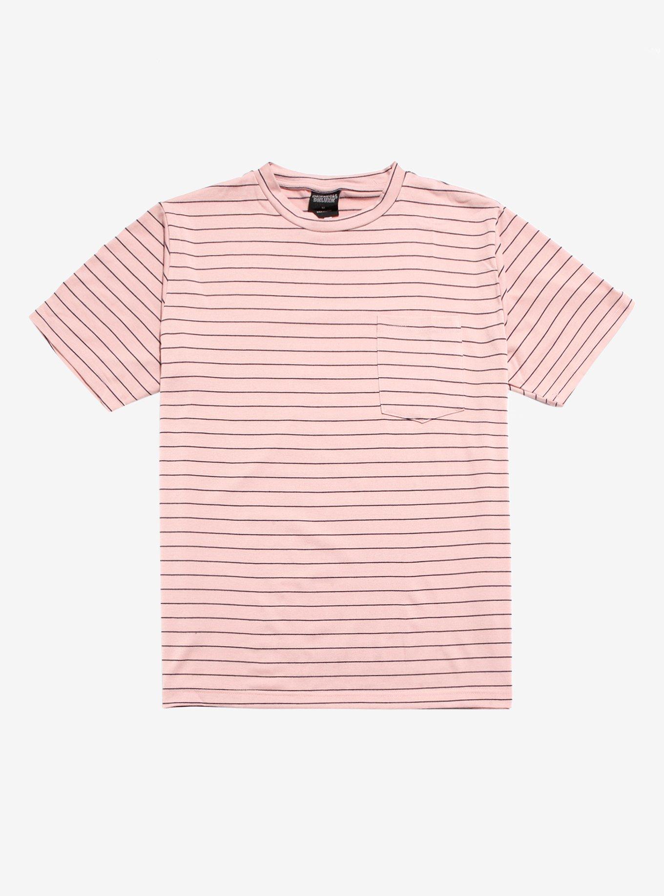 Pink & Black Striped Pocket T-Shirt, PINK, hi-res