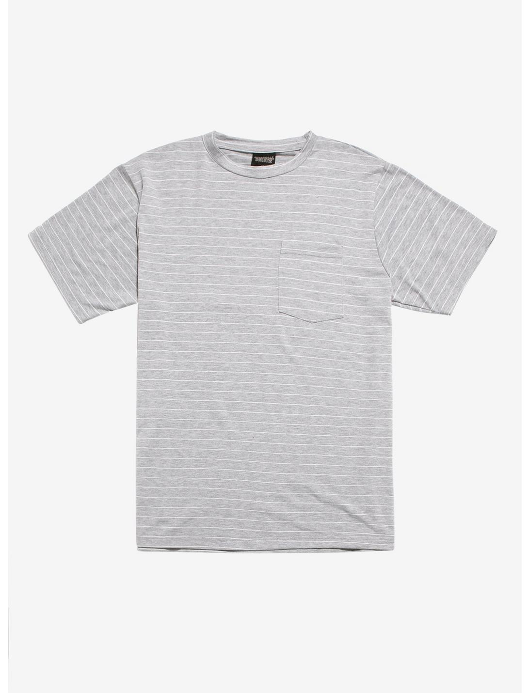 Grey & White Striped Pocket T-Shirt | Hot Topic