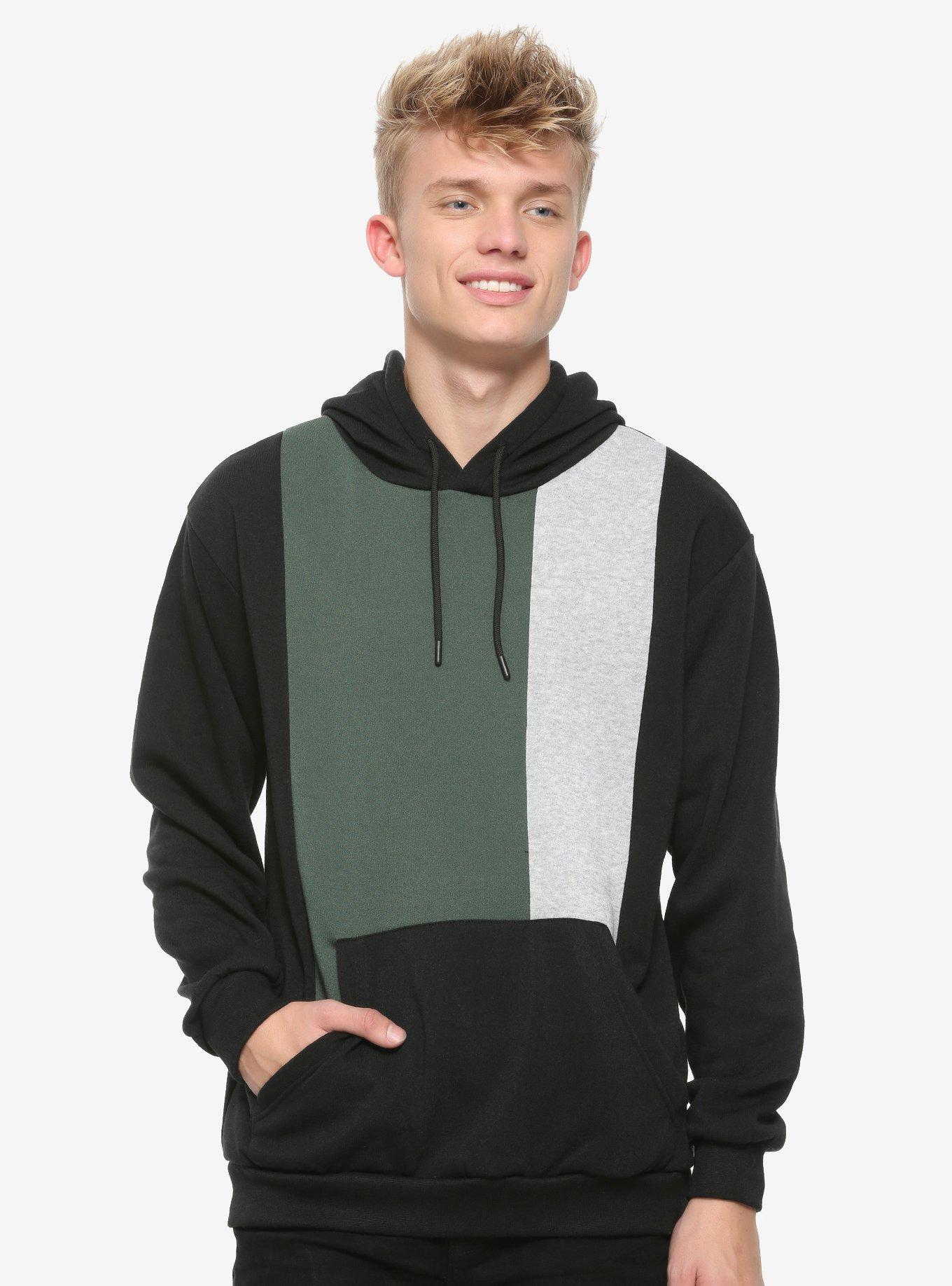 Black Color-Block Hoodie, BLACK, hi-res