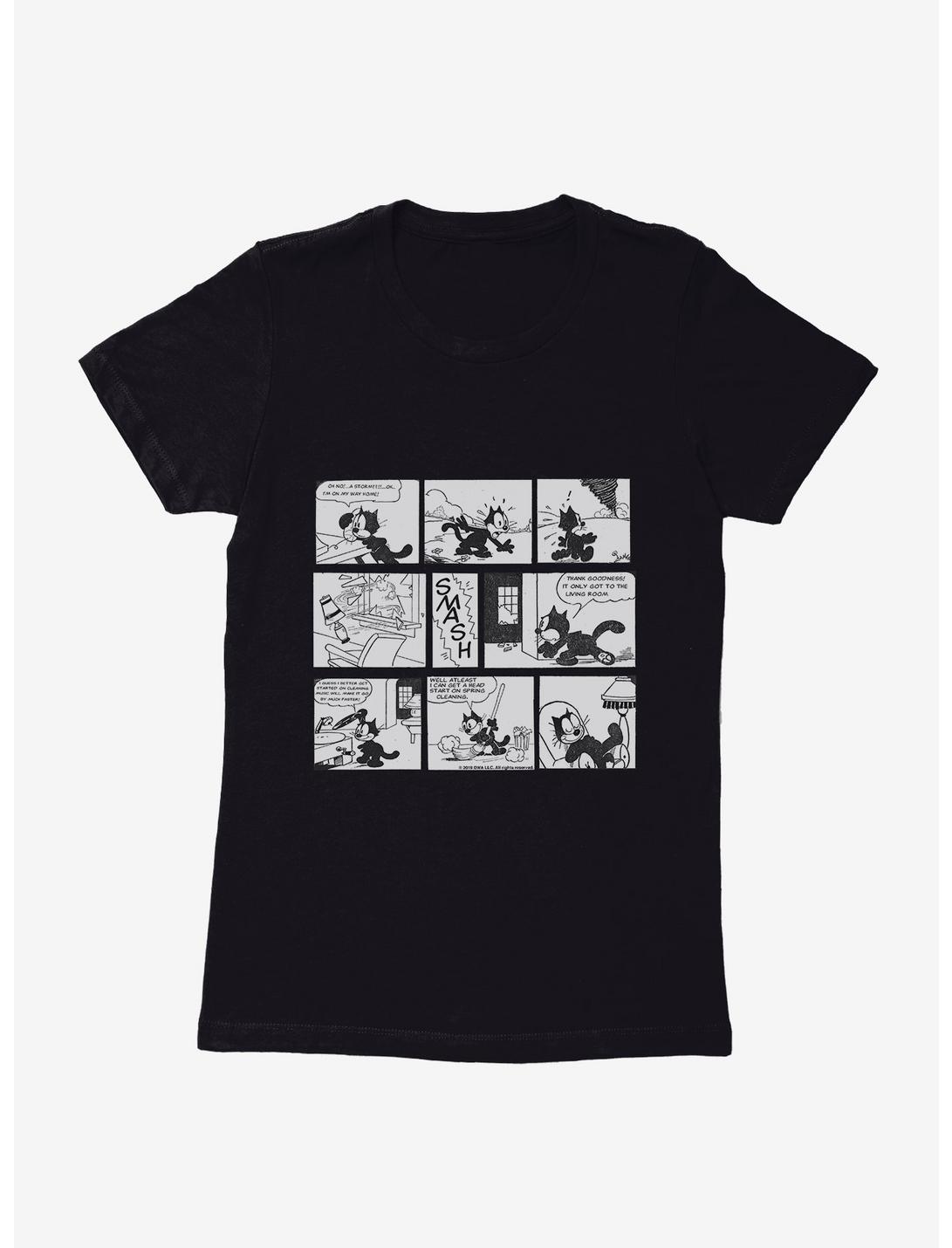 Felix The Cat Cleaning Up Comic Strip Womens T-Shirt, BLACK, hi-res