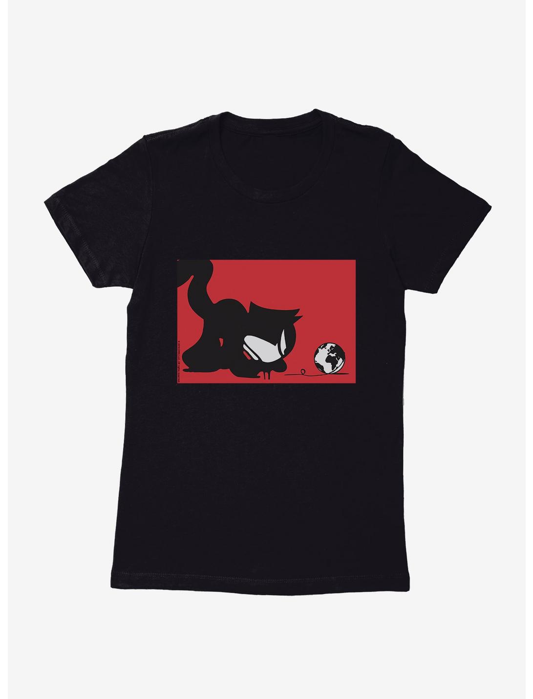 Felix The Cat Chasing The World Womens T-Shirt, BLACK, hi-res