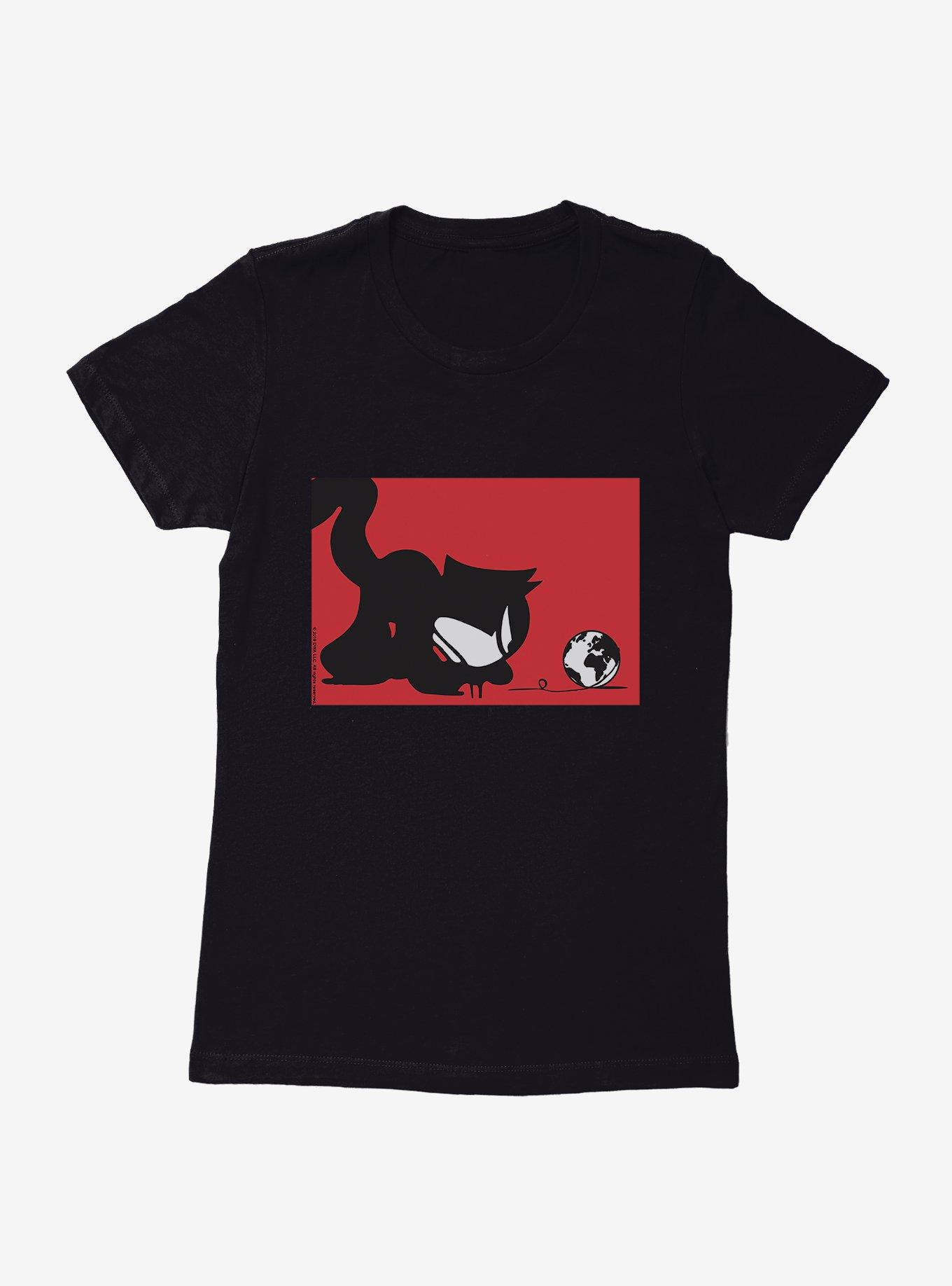 Felix The Cat Chasing The World Womens T-Shirt, BLACK, hi-res