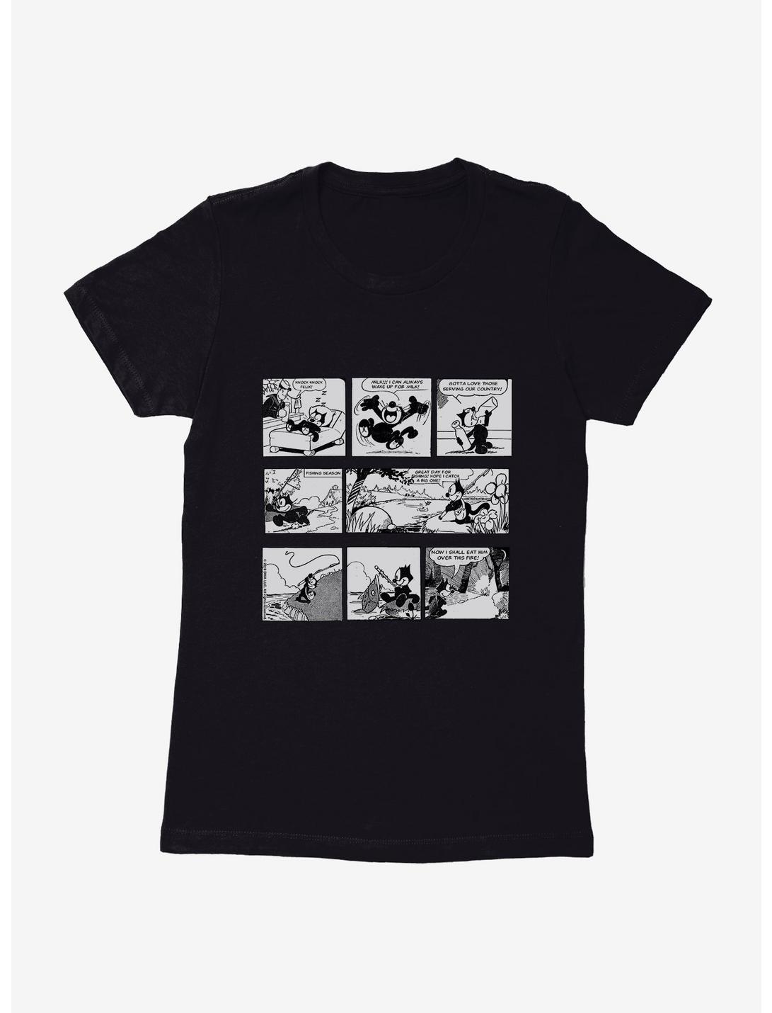 Felix The Cat Relaxing Day Comic Strip Womens T-Shirt, BLACK, hi-res