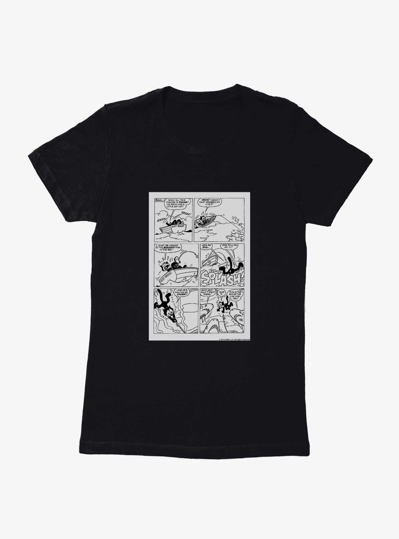 Felix The Cat Fishing Comic Strip Womens T-Shirt, , hi-res