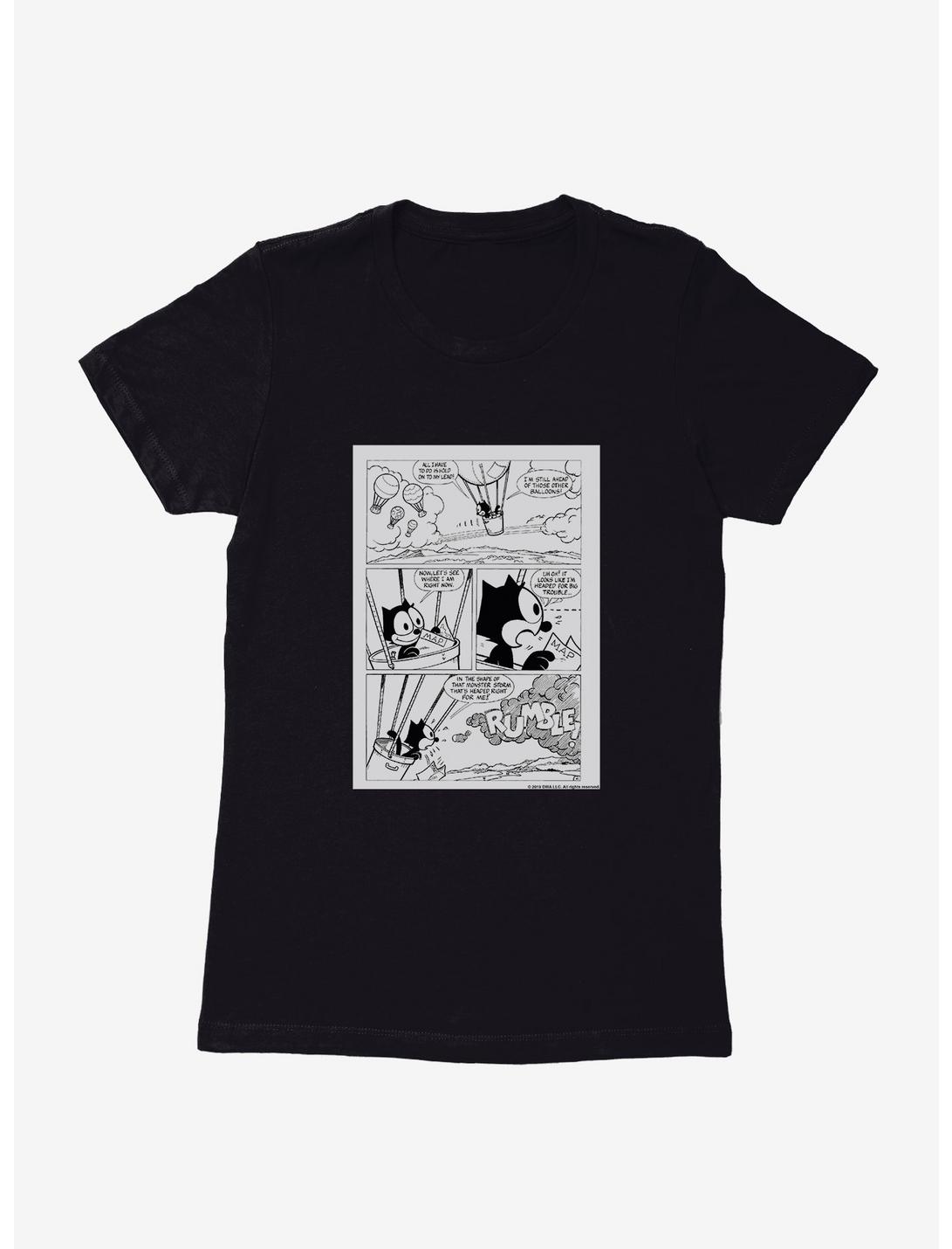 Felix The Cat Hot Air Balloon Comic Strip Womens T-Shirt, BLACK, hi-res