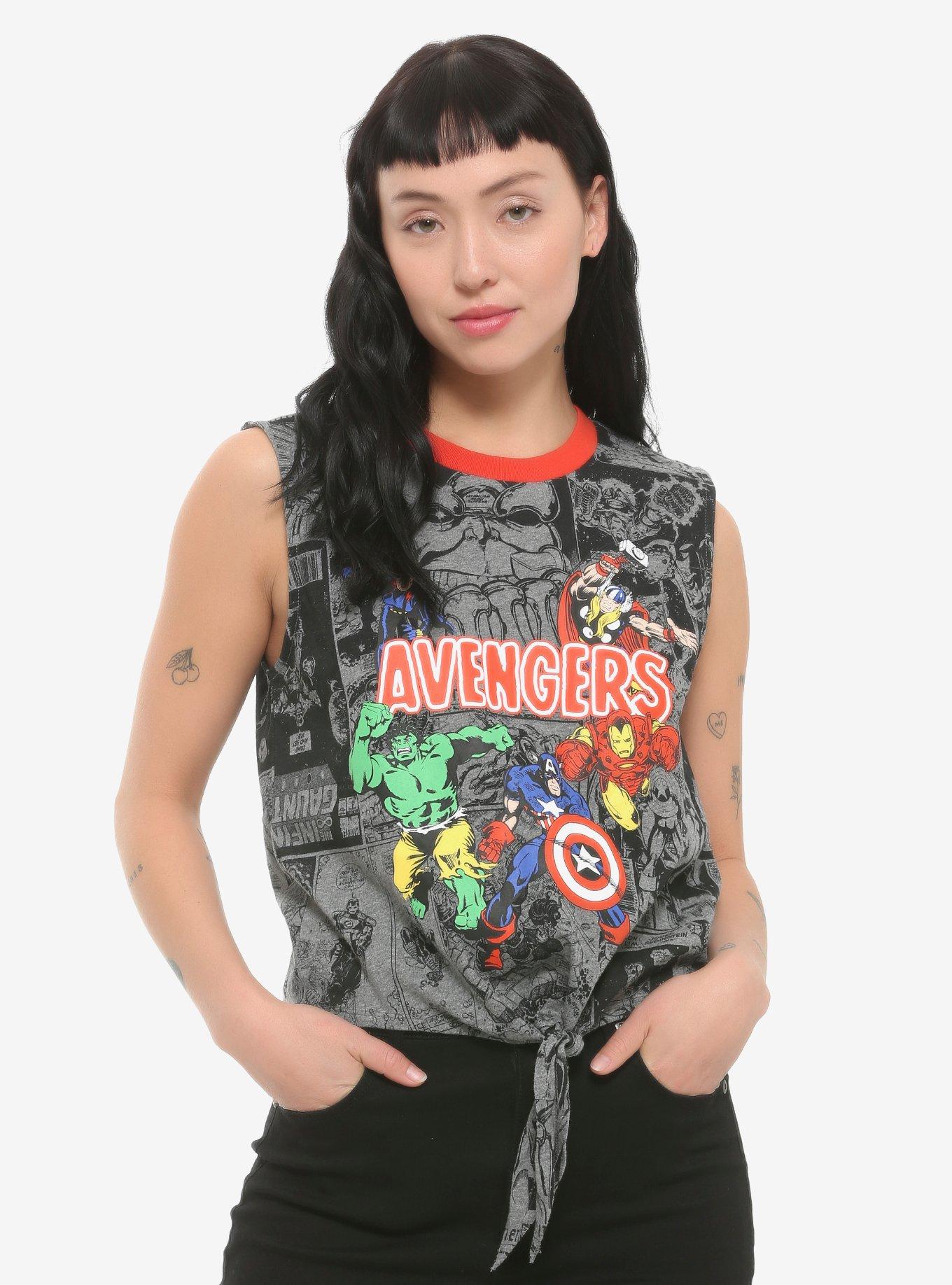 Marvel Avengers Comic Book Tie-Front Girls Tank Top, MULTI, hi-res