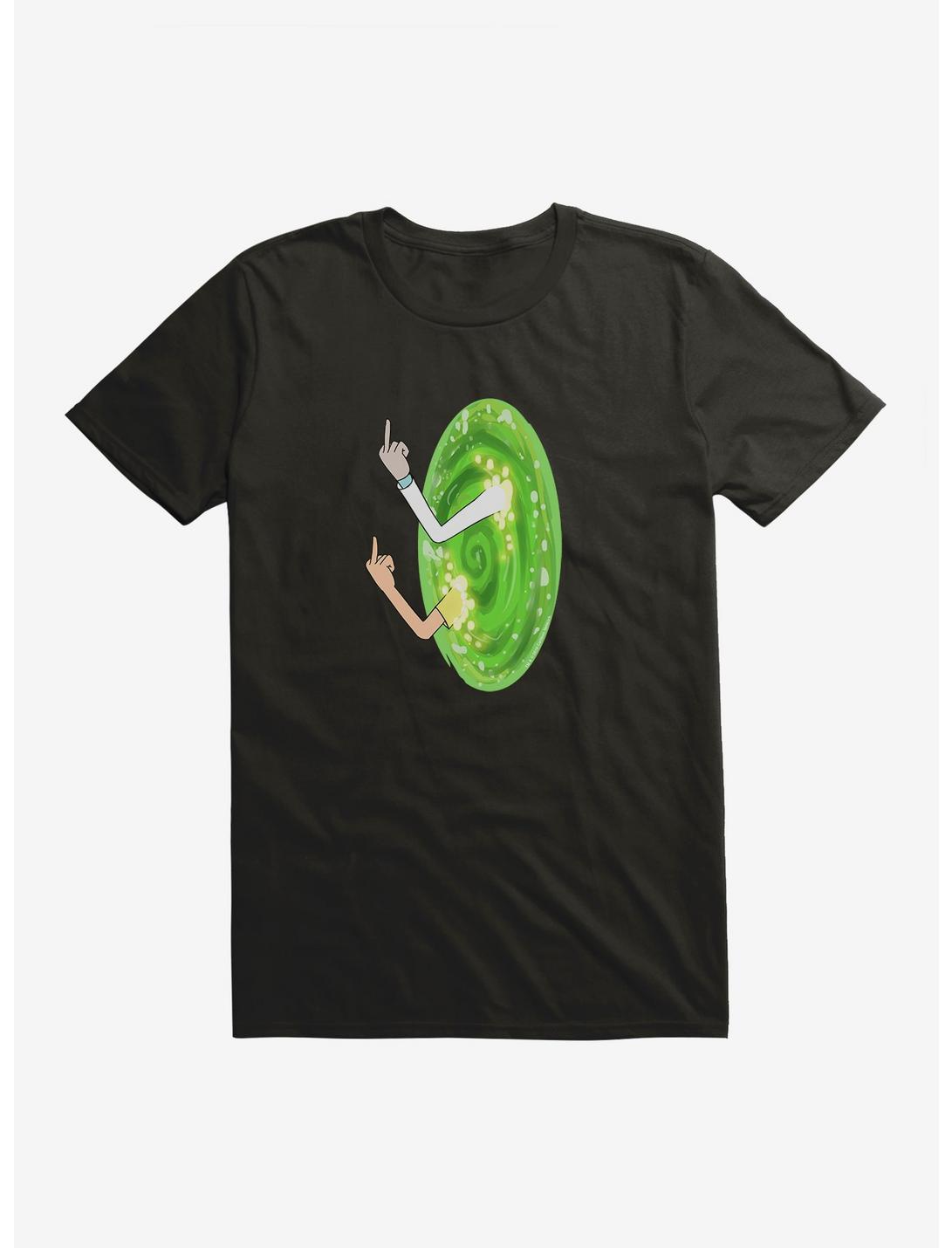 Rick and Morty Portal Middle Finger T-Shirt, BLACK, hi-res