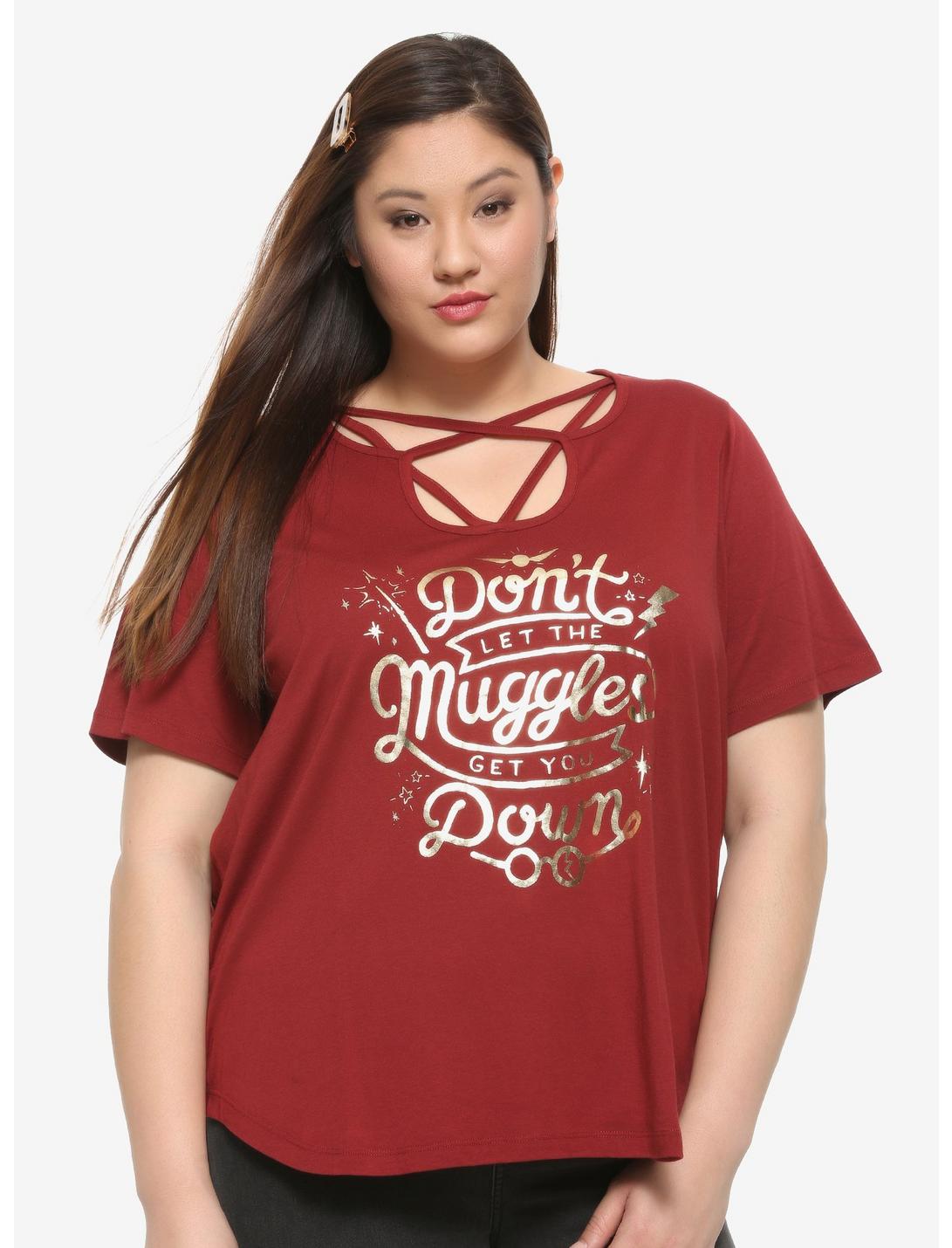 Harry Potter Burgundy Muggles Crisscross Girls T-Shirt Plus Size, MULTI, hi-res