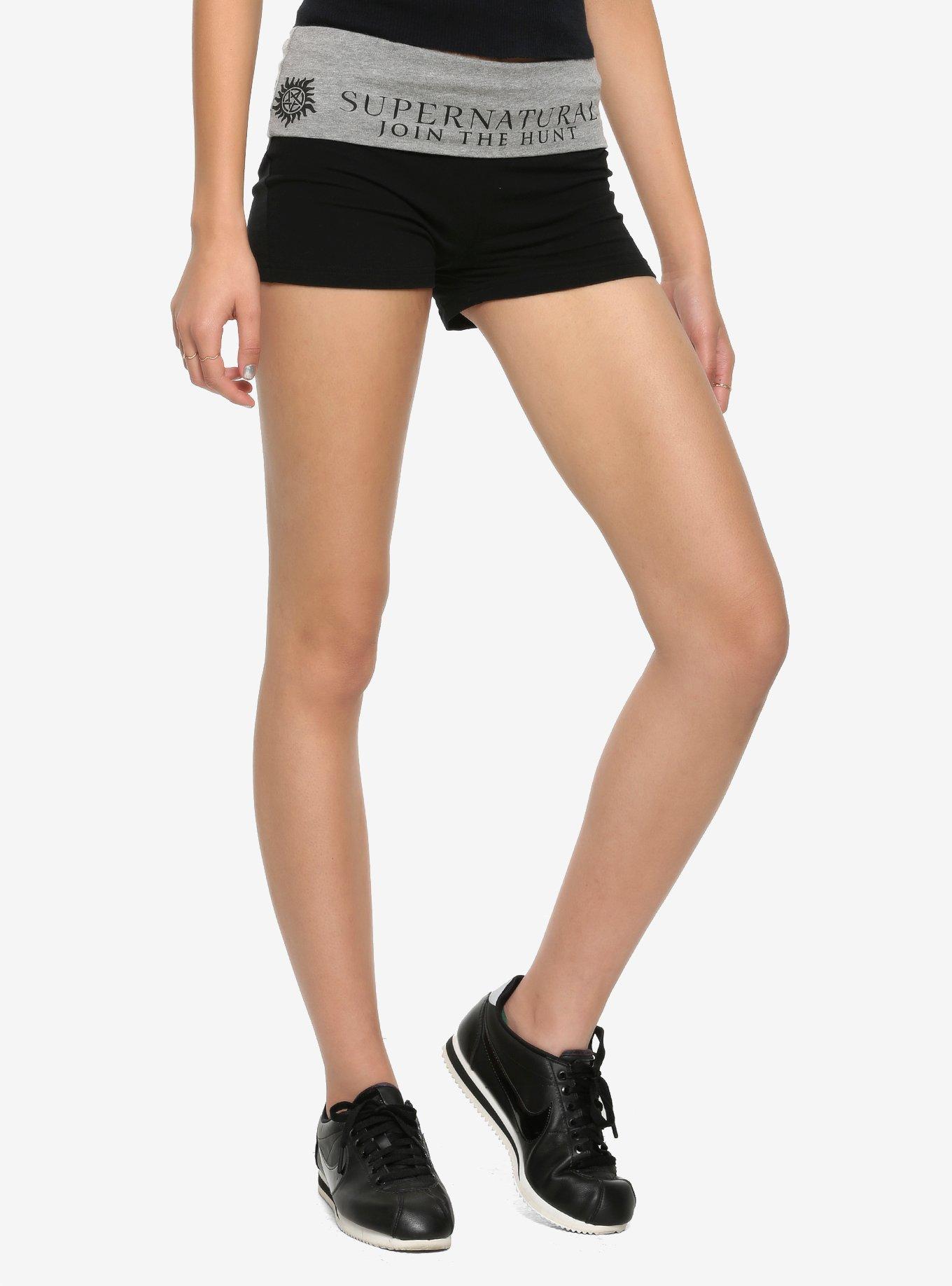 Supernatural Black & Grey Fold-Over Yoga Shorts, MULTI, hi-res