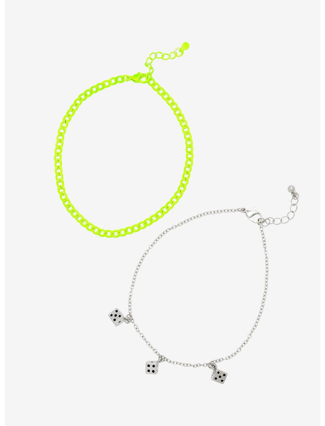 Dangle Dice & Neon Green Chain Anklet Set, , hi-res