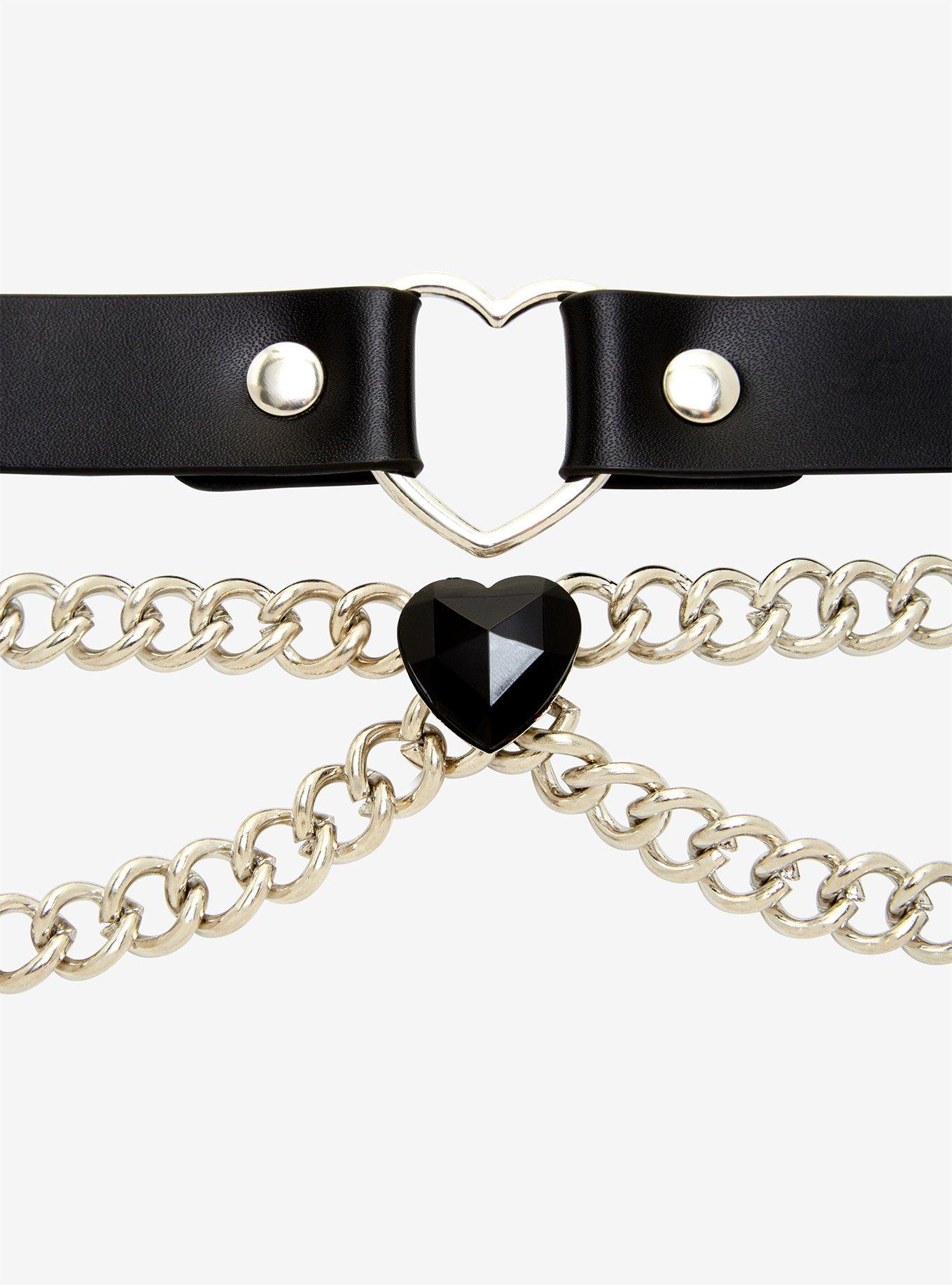 Heart Faux Leather Chain Choker Set, , hi-res
