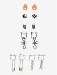 Flame Checkered Barbed Wire Chain Earring Set, , hi-res