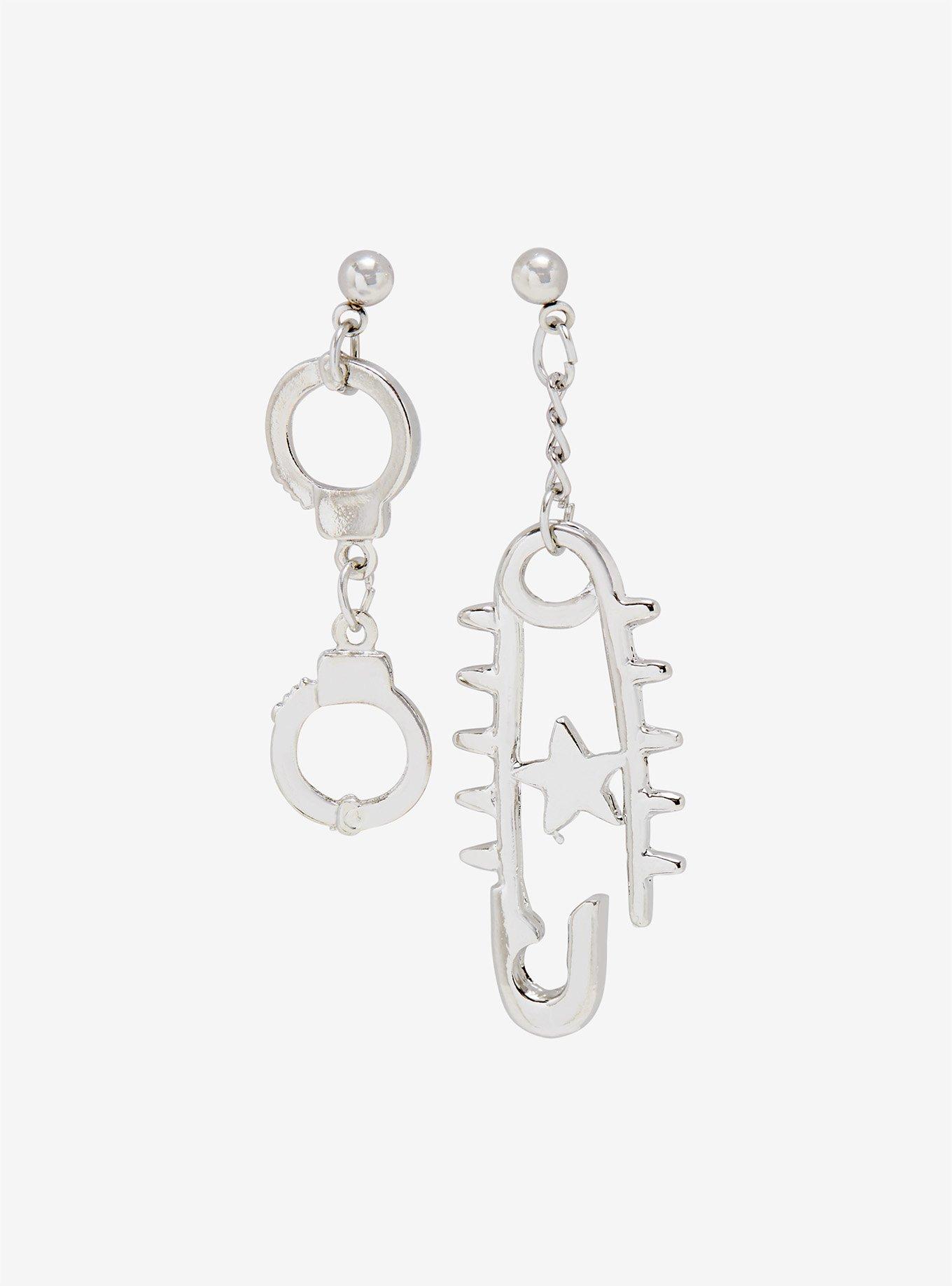 Handcuffs & Safety Pin Mismatch Earrings, , hi-res