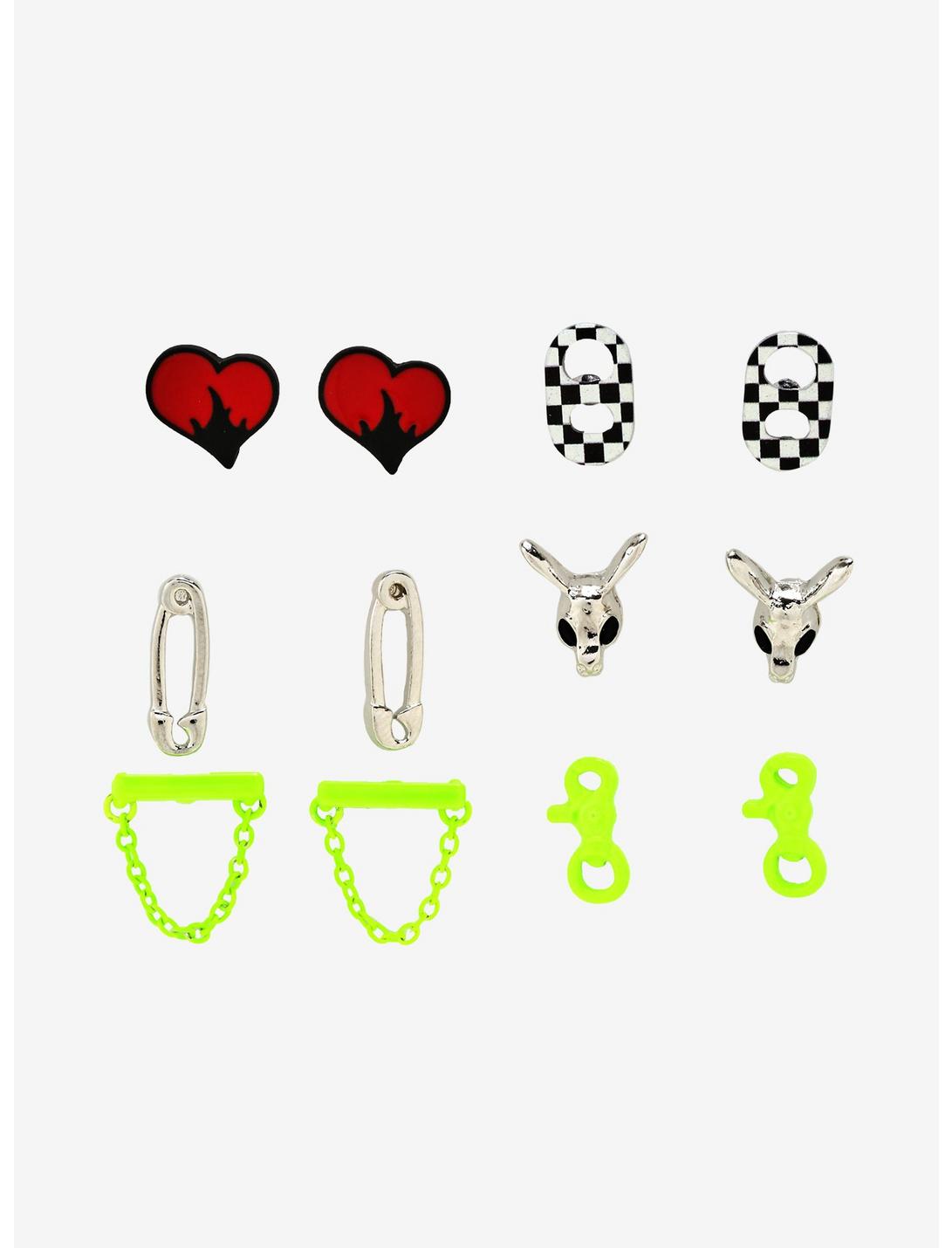 Lime Green Toggle Checkered Pull Tab Earring Set, , hi-res