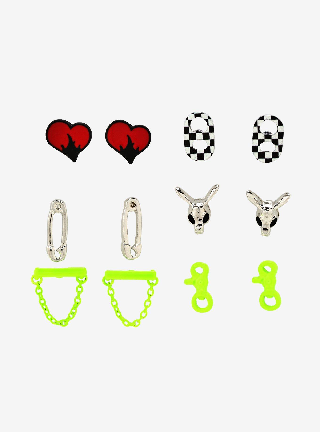 Lime Green Toggle Checkered Pull Tab Earring Set, , hi-res