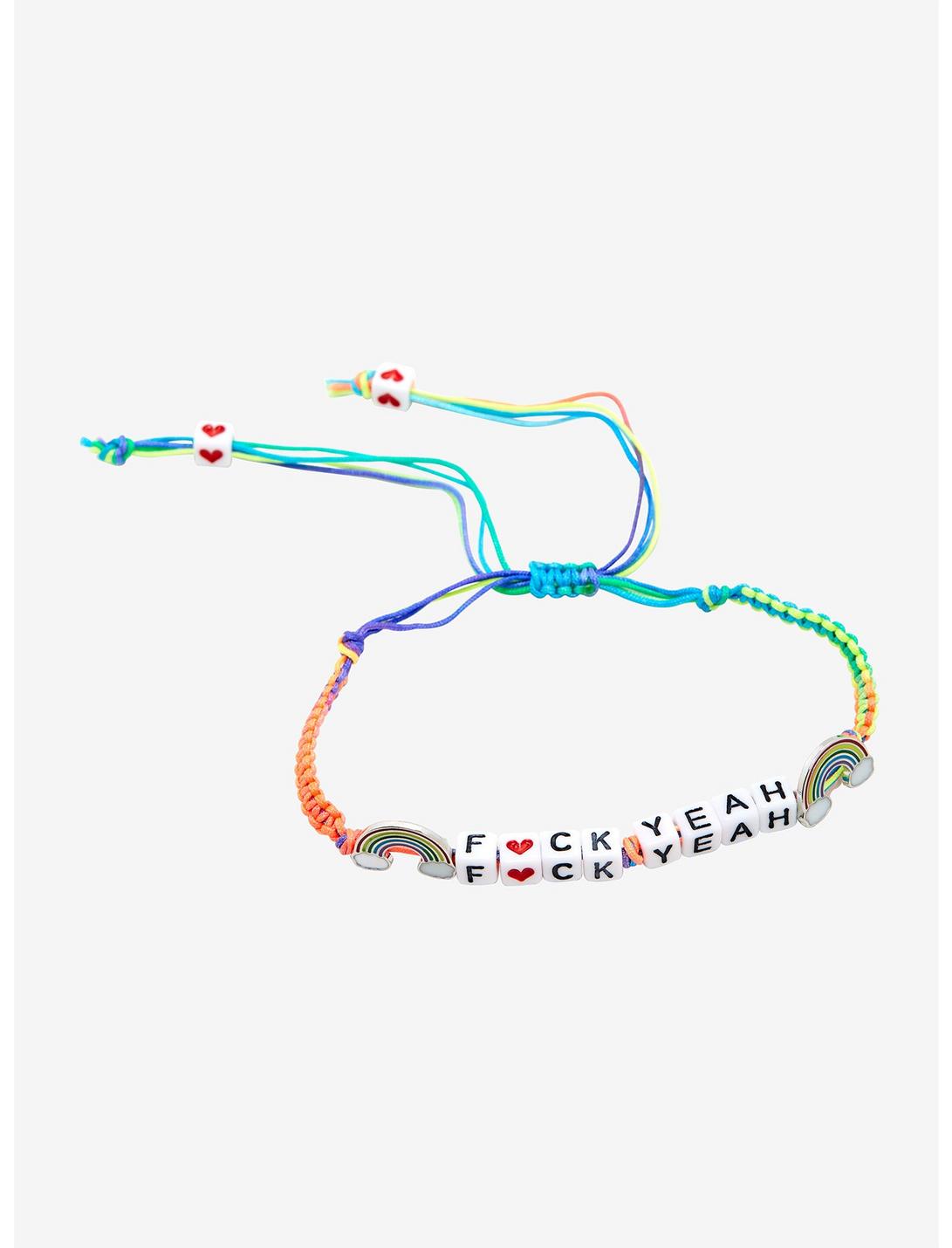 F*ck Yeah Letter Bead Rainbow Cord Bracelet, , hi-res