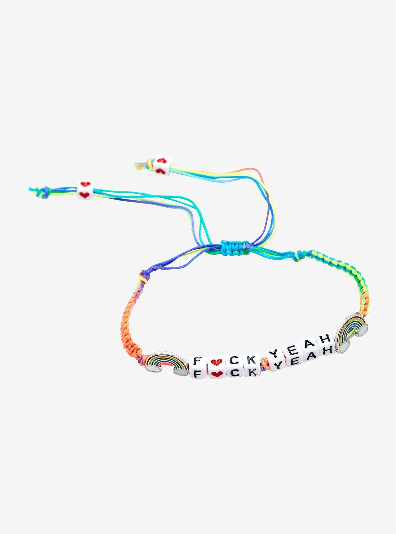 F*ck Yeah Letter Bead Rainbow Cord Bracelet, , hi-res
