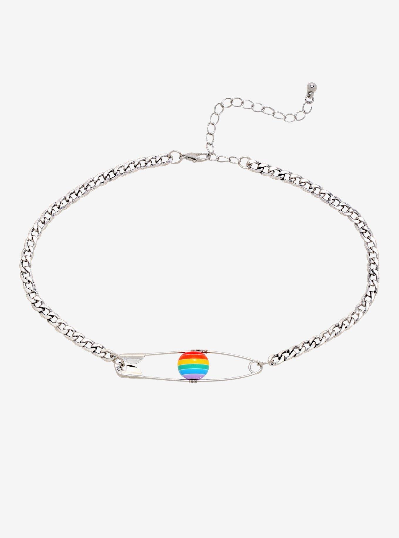 Rainbow Ball Safety Pin Choker, , hi-res