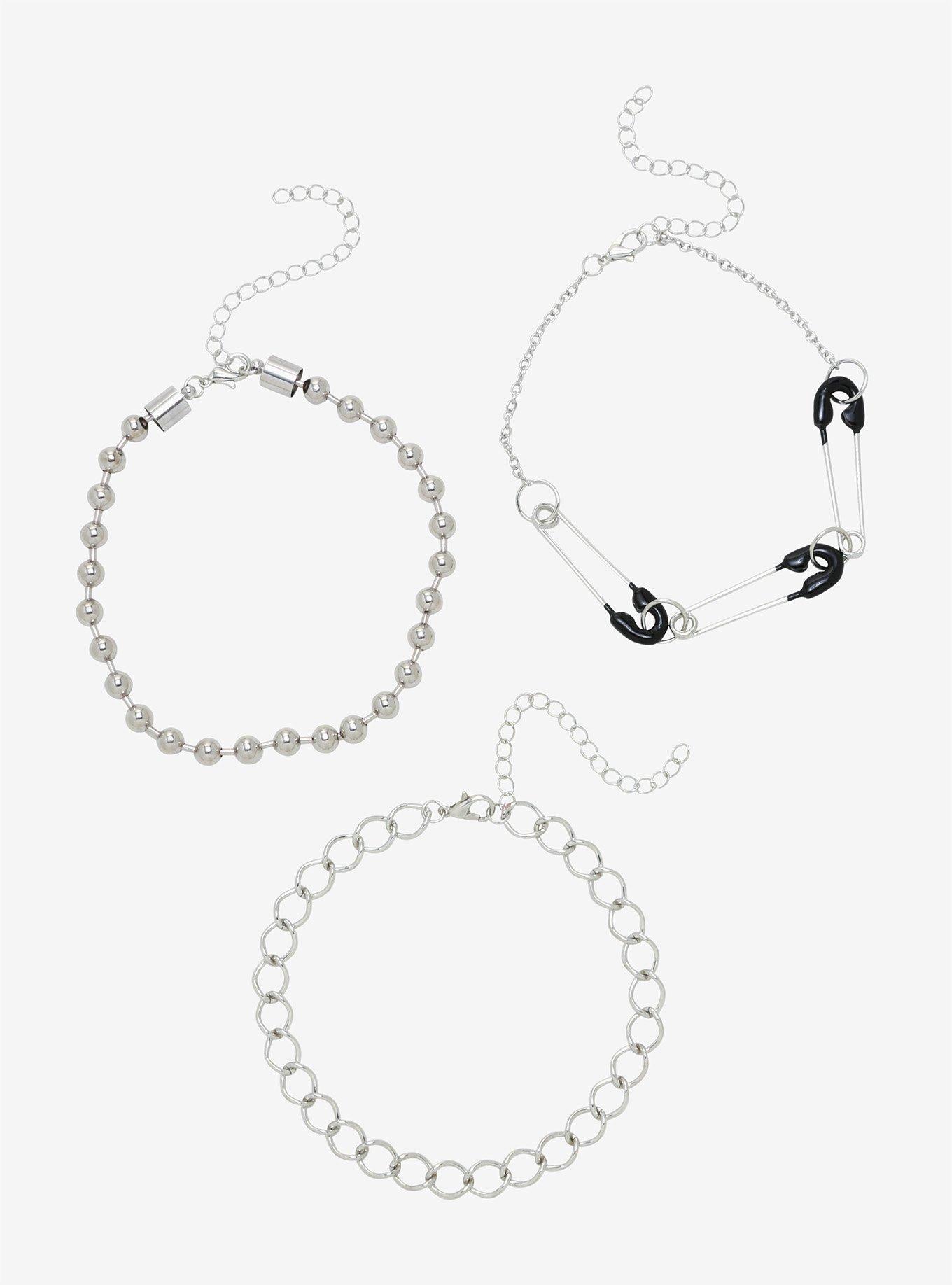 Safety Pin Ball Chain Anklet Set