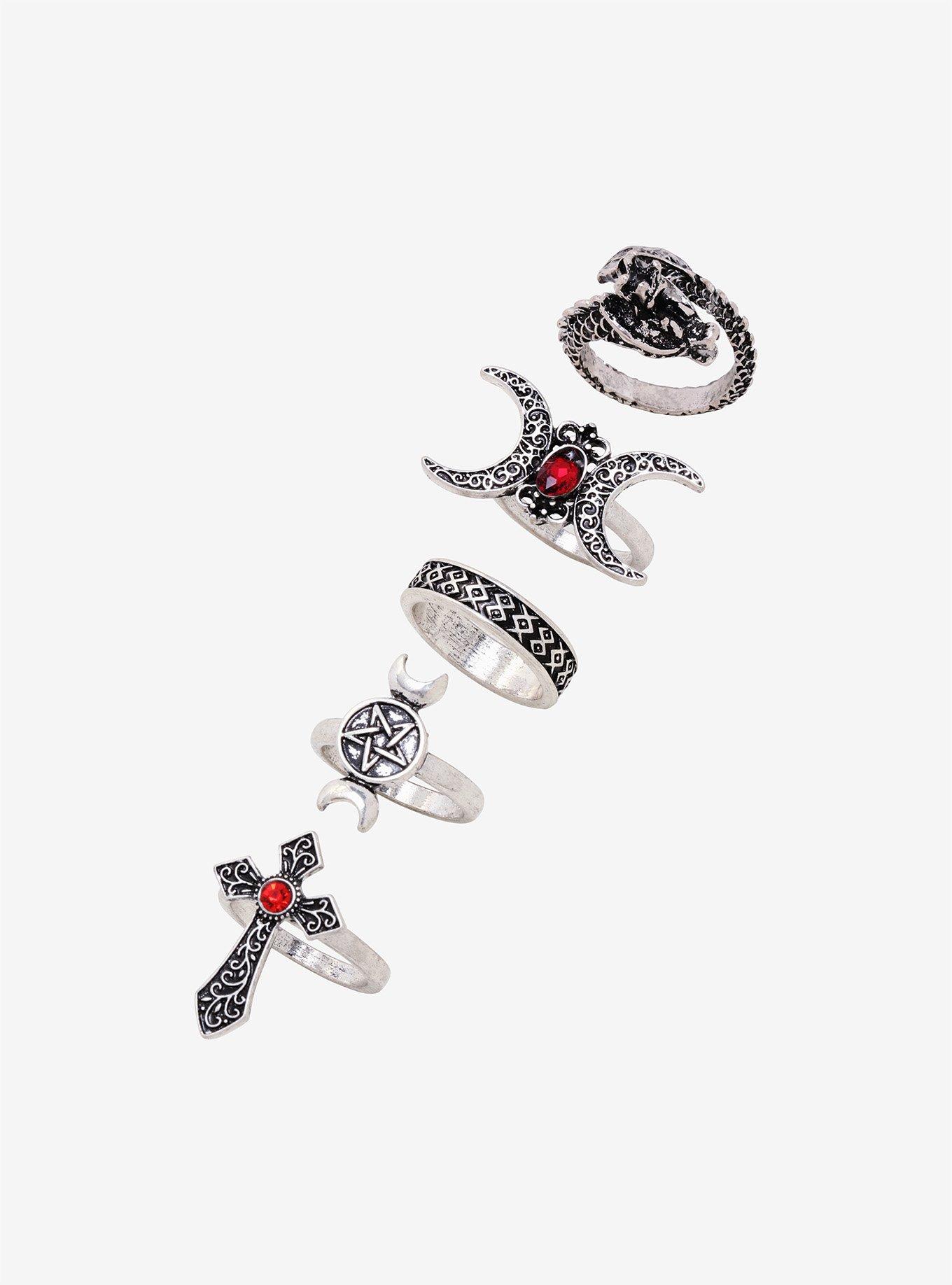 Ruby Cross Dragon Ring Set Hot Topic