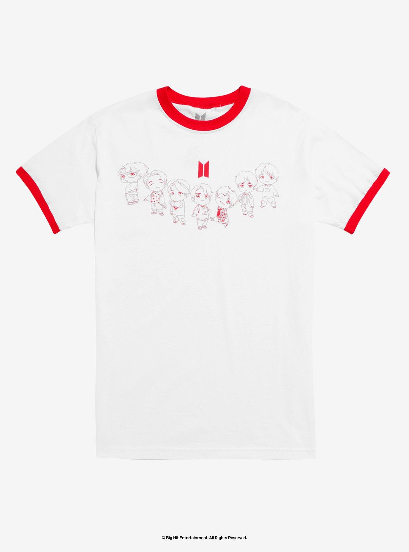 BTS Character Red Outline Ringer T-Shirt, WHITE, hi-res