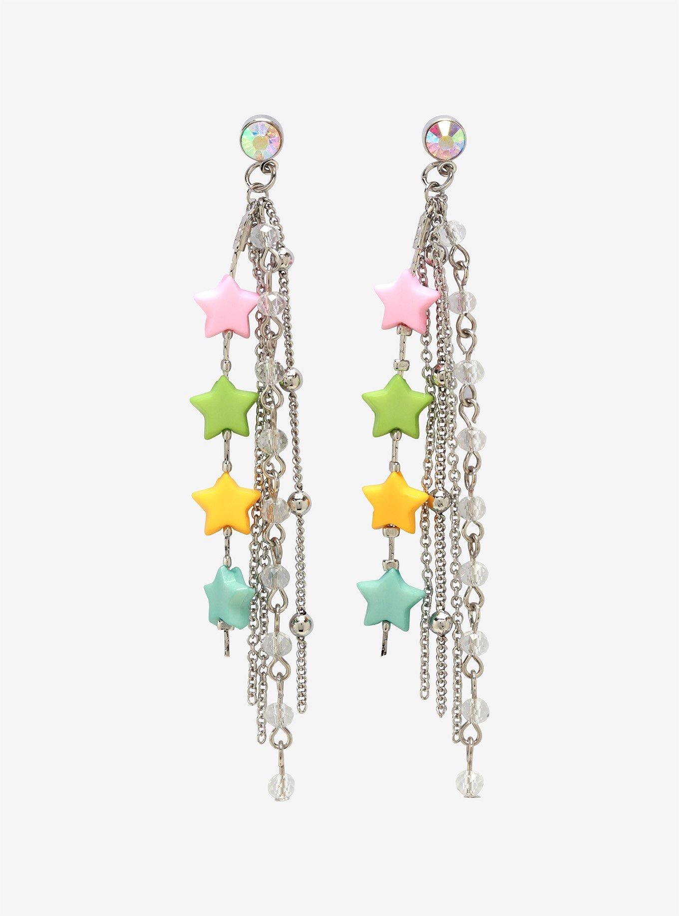 Pastel Star & Chains Stud Dangle Earrings, , hi-res