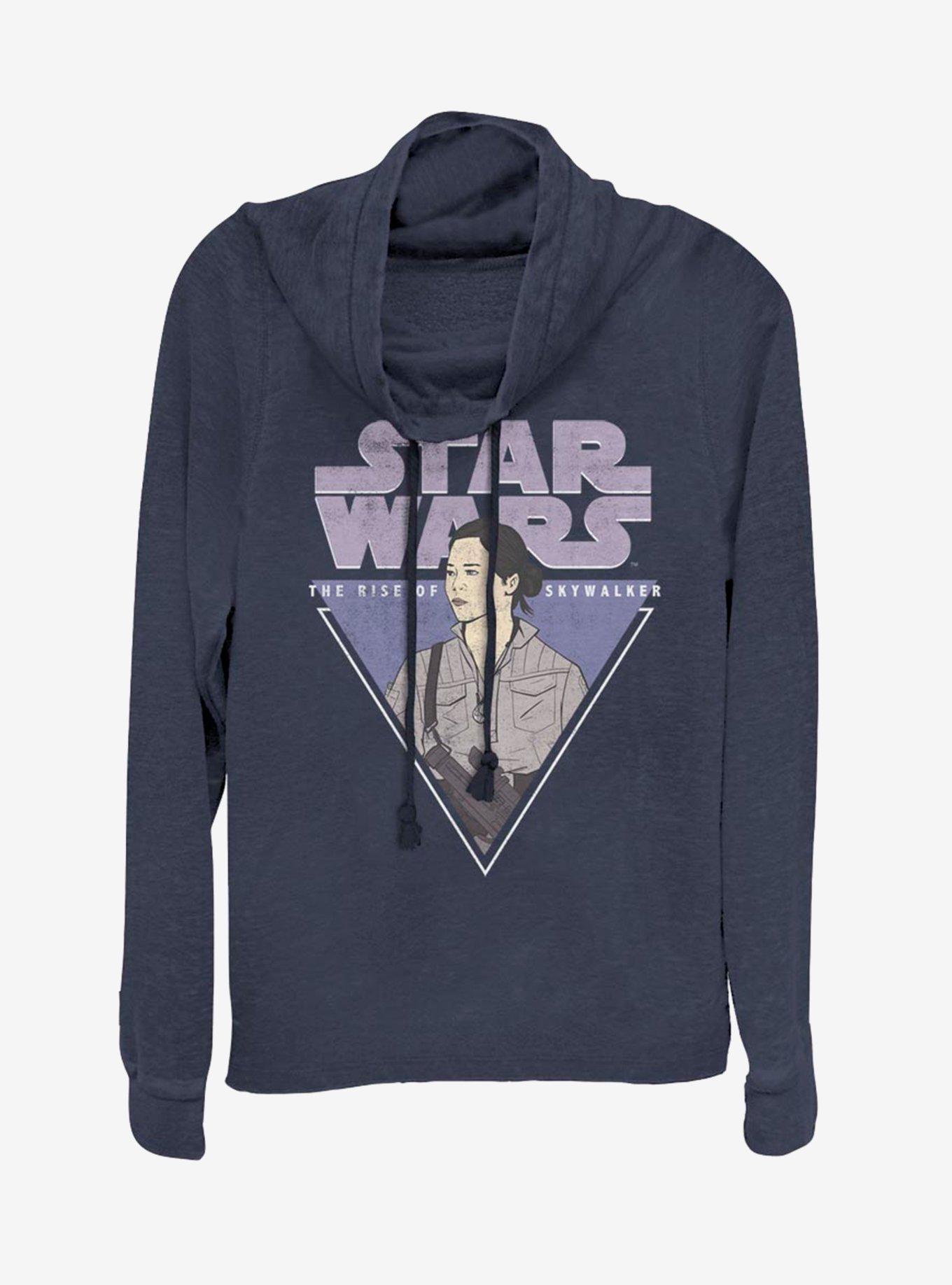 Star Wars Rose Triangle Cowlneck Long-Sleeve Womens Top, NAVY, hi-res