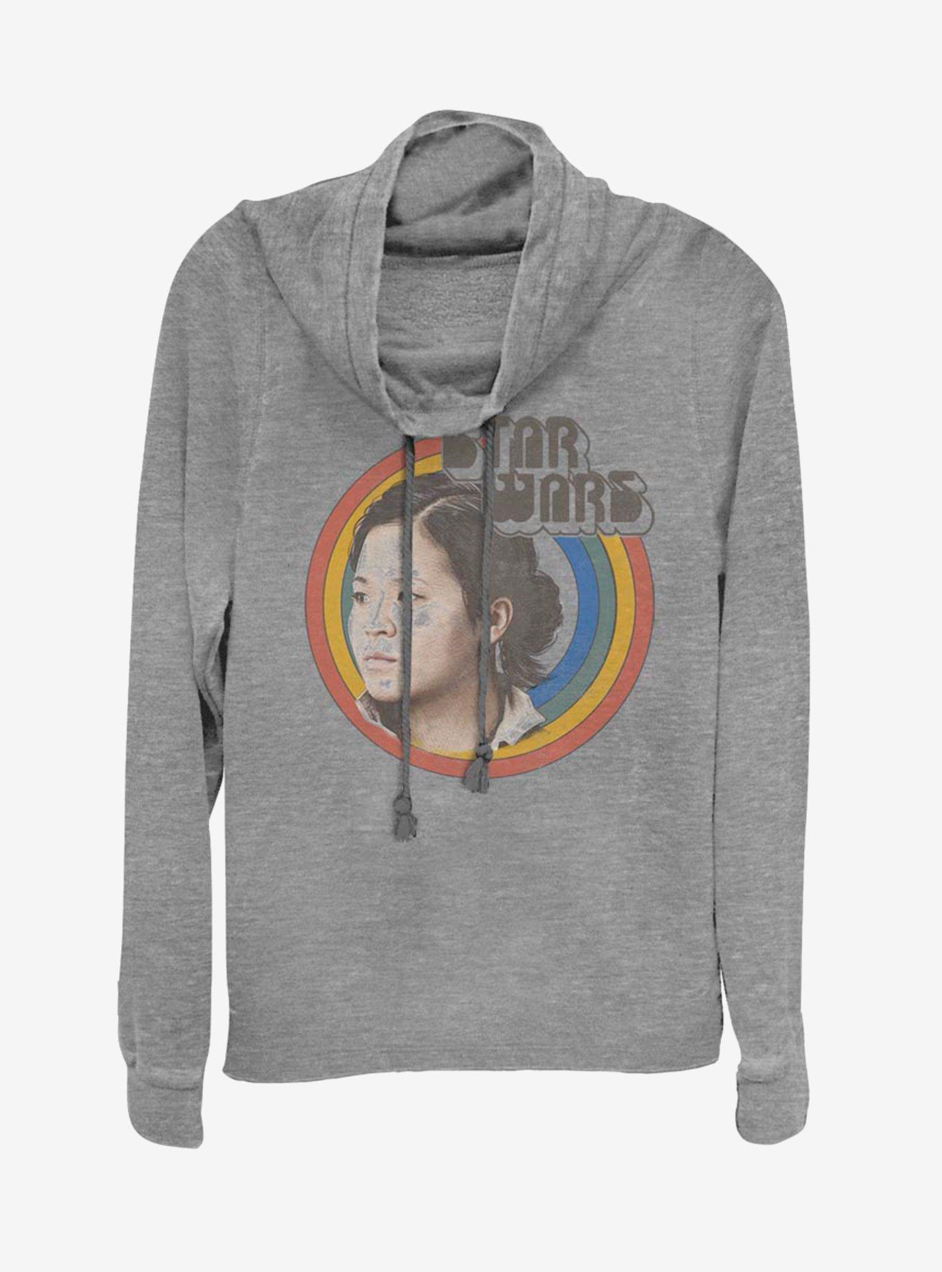 Star Wars Vintage Rose Rainbow Cowlneck Long-Sleeve Womens Top, GRAY HTR, hi-res