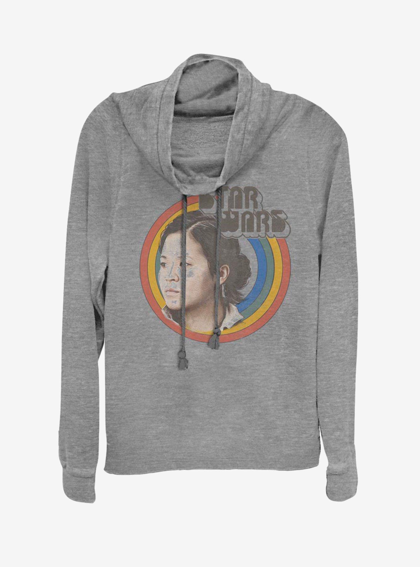 Star Wars Vintage Rose Rainbow Cowlneck Long-Sleeve Womens Top, GRAY HTR, hi-res