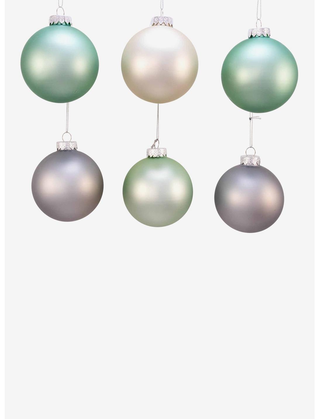 Matte Silver, Sage Green And Ivory Glass Ball Ornaments Set, , hi-res