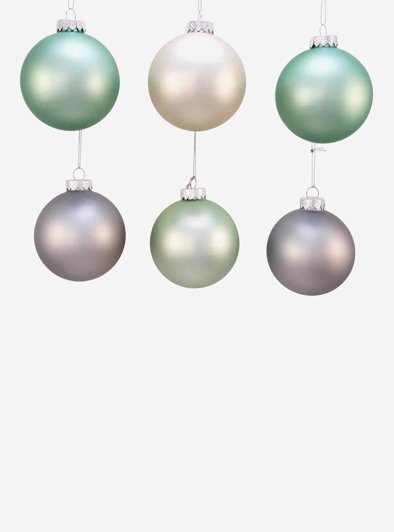 Matte Silver, Sage Green And Ivory Glass Ball Ornaments Set, , hi-res