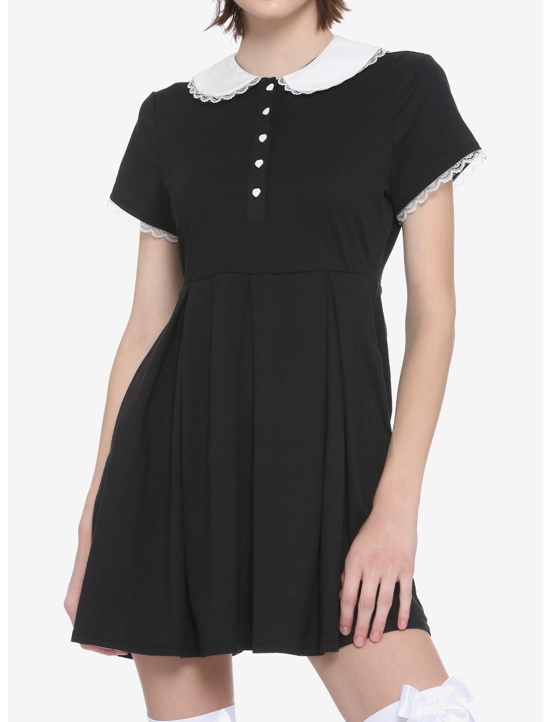 Lace Collar Black Dress, BLACK, hi-res