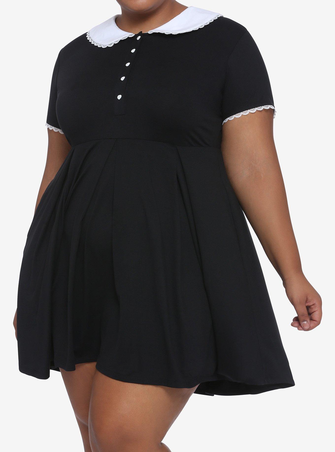 Lace Collar Black Dress Plus Size, BLACK, hi-res