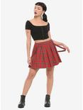Red Plaid Pleated Suspender Skirt, PLAID - RED, hi-res