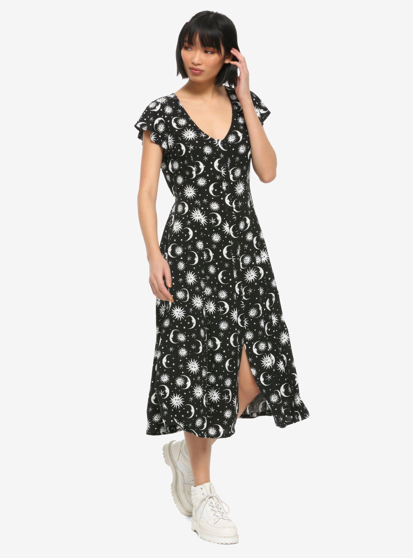 Black & White Celestial Midi Dress, BLACK, hi-res