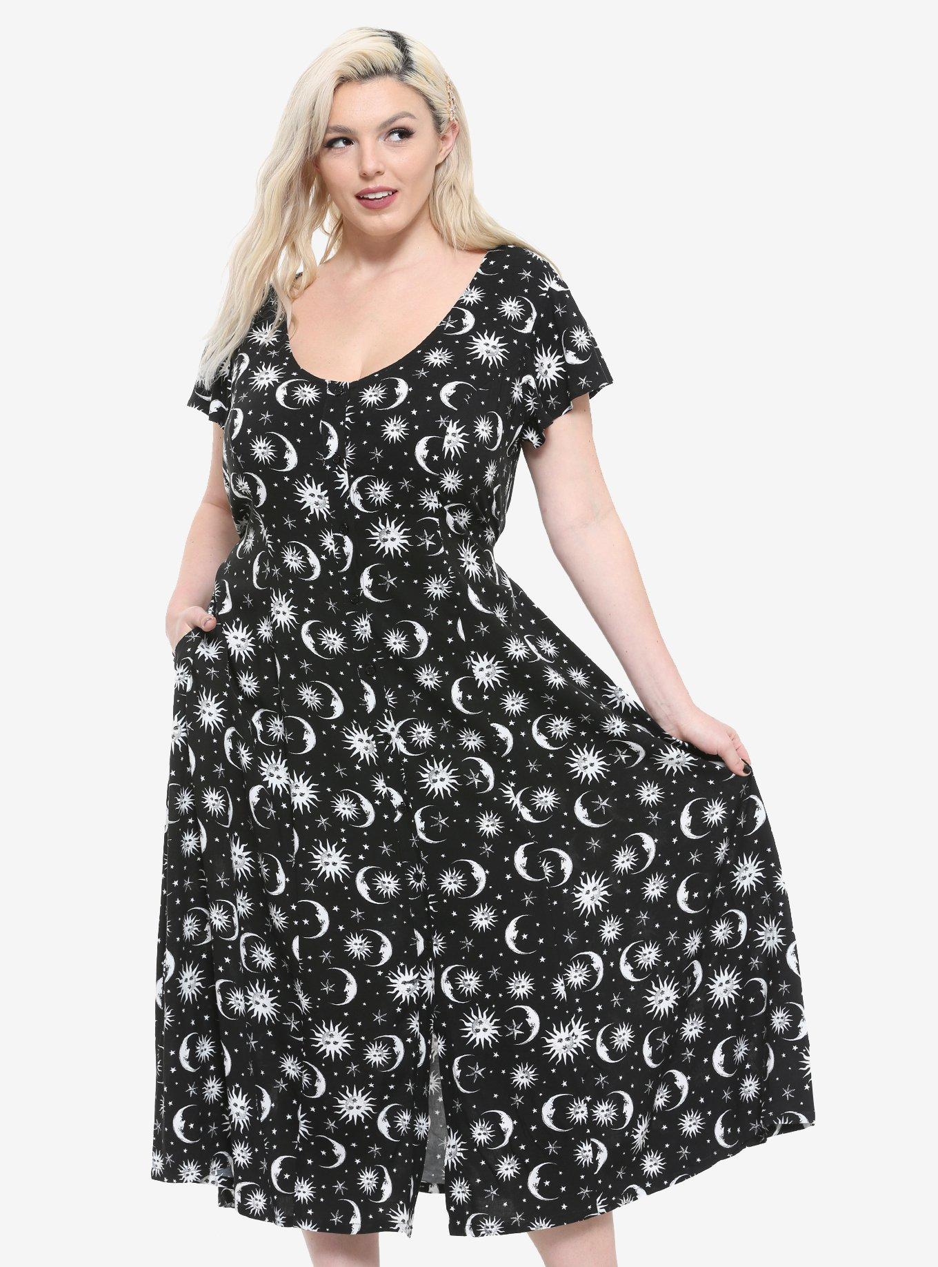 Black & White Celestial Midi Dress Plus Size | Hot Topic