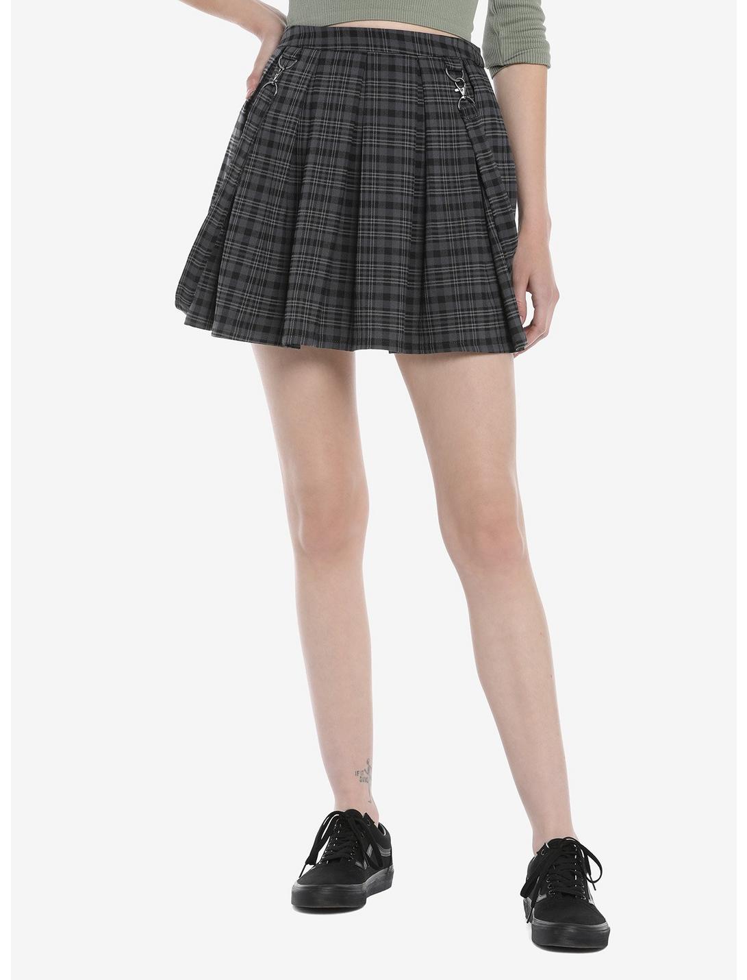 hottopic.com | Black & Grey Plaid Suspender Skirt