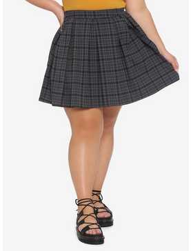 Black & Grey Plaid Suspender Skirt Plus Size, , hi-res