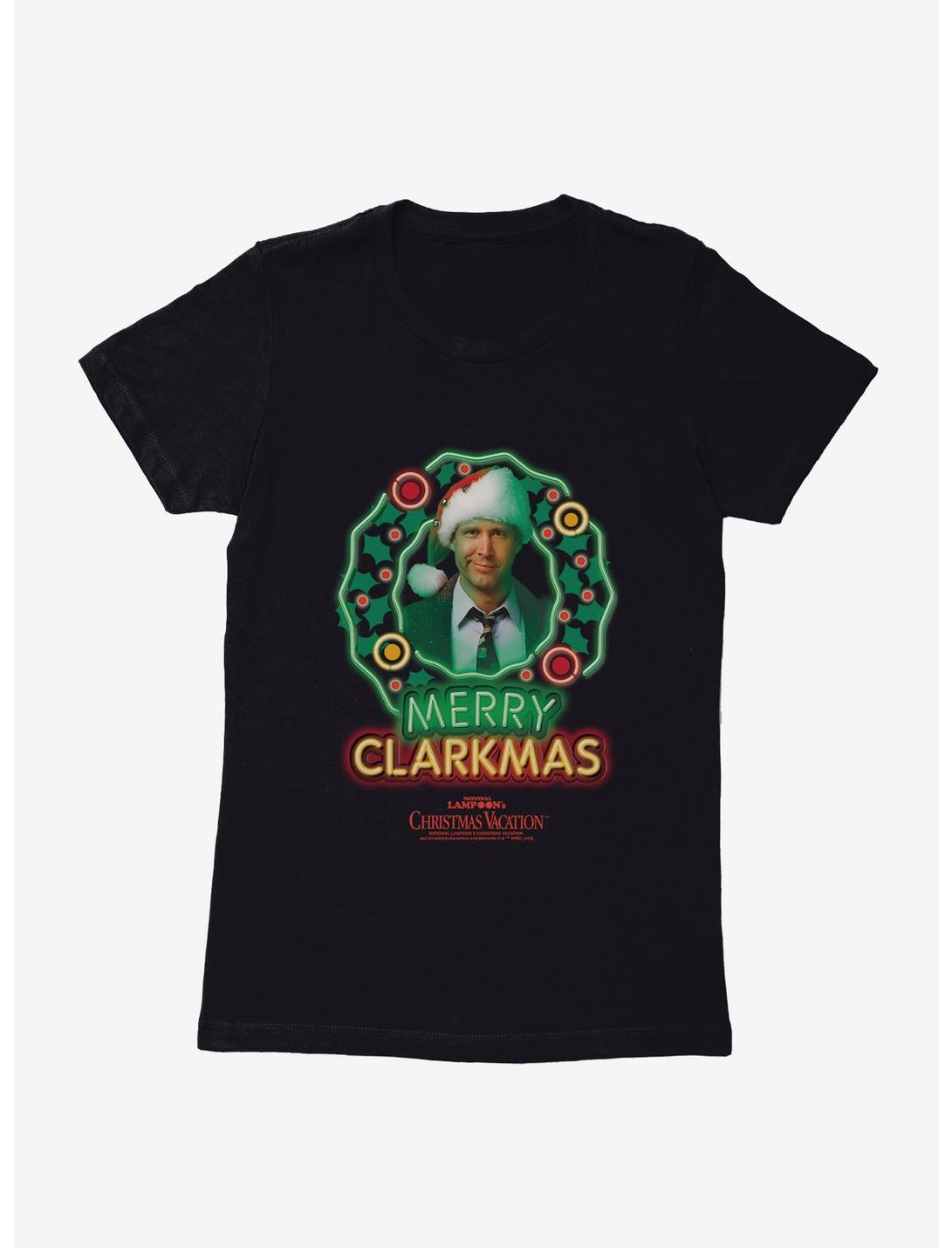 National Lampoon's Christmas Vacation Merry Clarkmas Neon Lights Womens T-Shirt, BLACK, hi-res