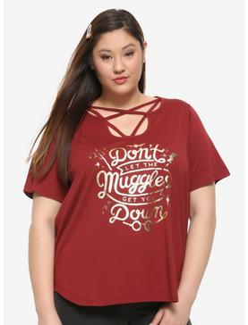 Plus Size Harry Potter Burgundy Muggles Crisscross T-Shirt Plus Size, , hi-res