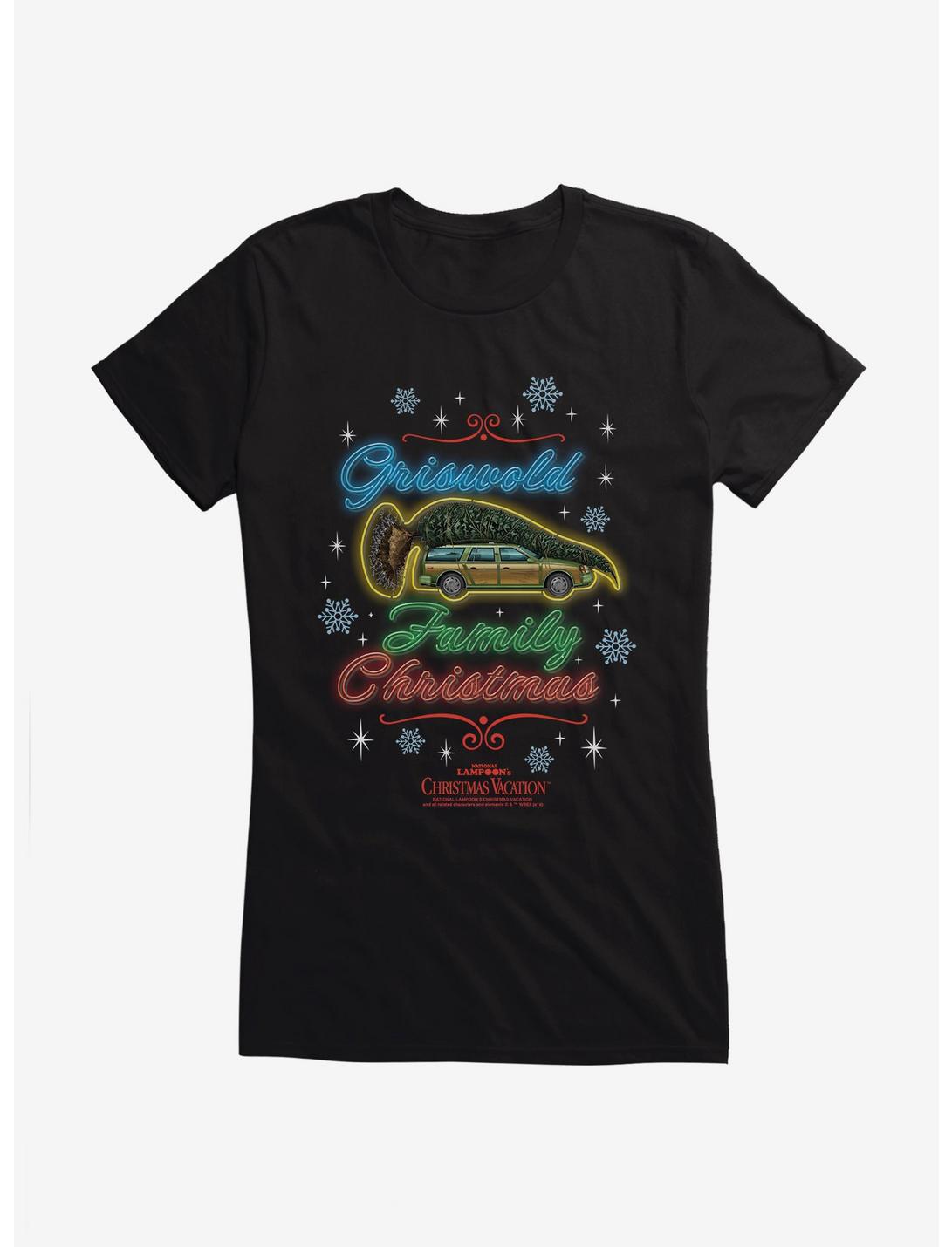 National Lampoon's Christmas Vacation Griswold Family Christmas Neon Sign Girls T-Shirt, BLACK, hi-res