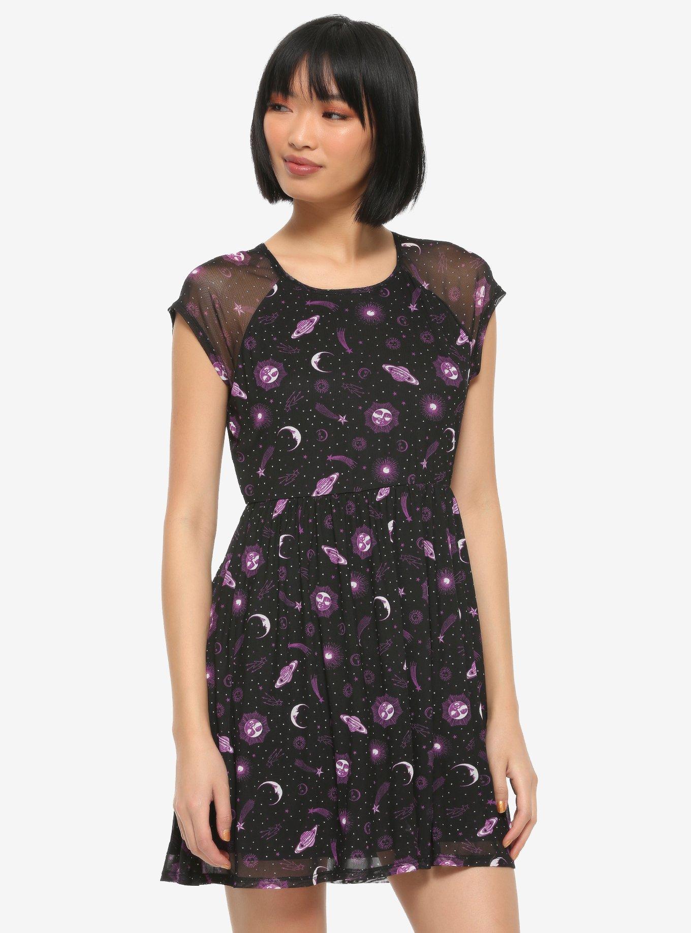 Celestial Mesh Layered Dress, CELESTIAL-BLACK, hi-res