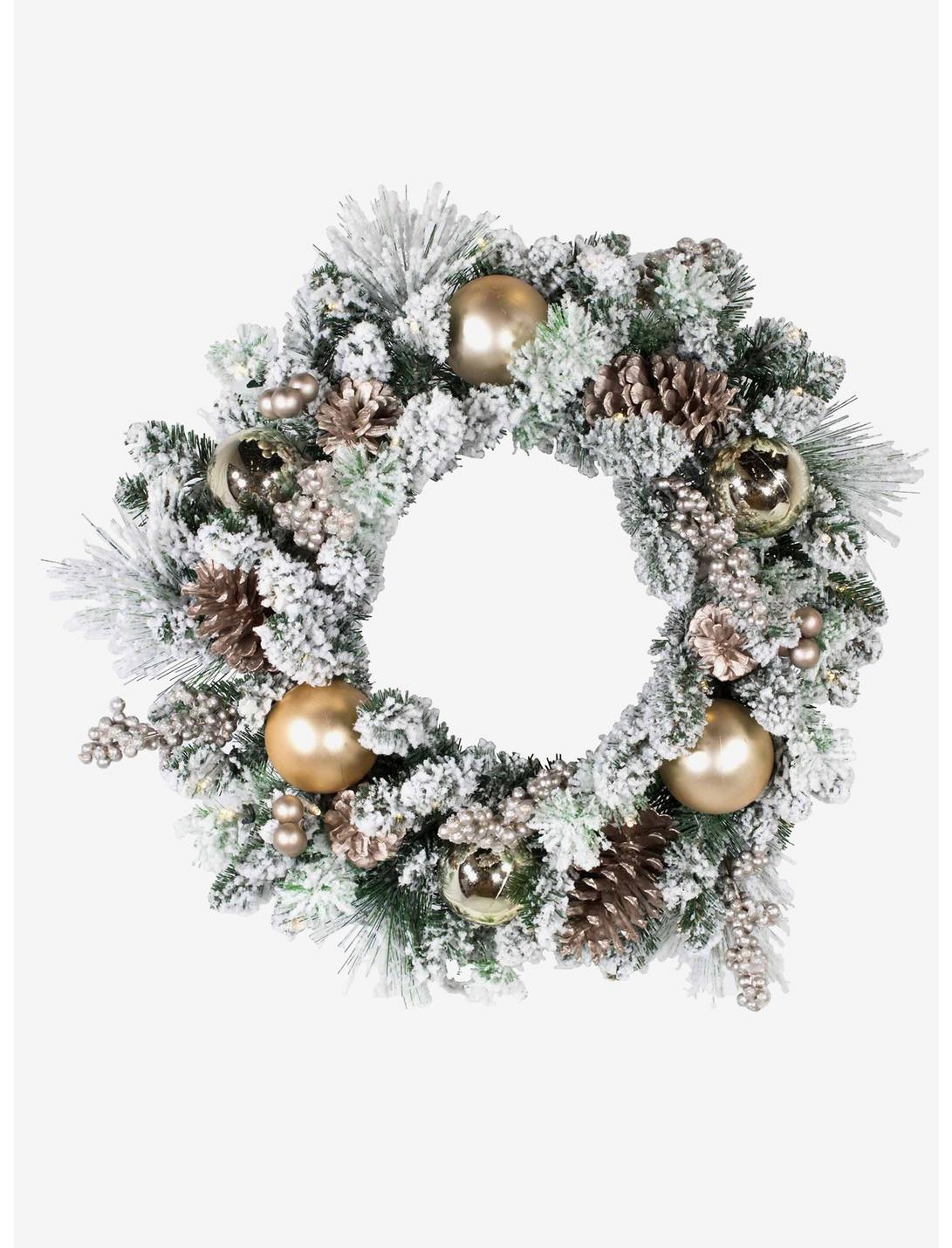 Battery-Operated 30-Light Led Flocked Wreath, , hi-res