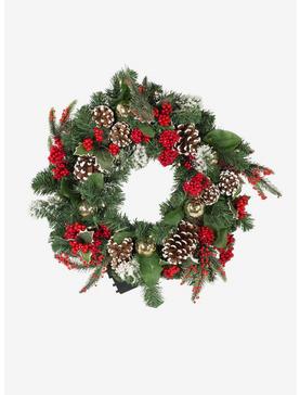 Plus Size Battery-Operated 30-Light Led Holly Berry Wreath, , hi-res