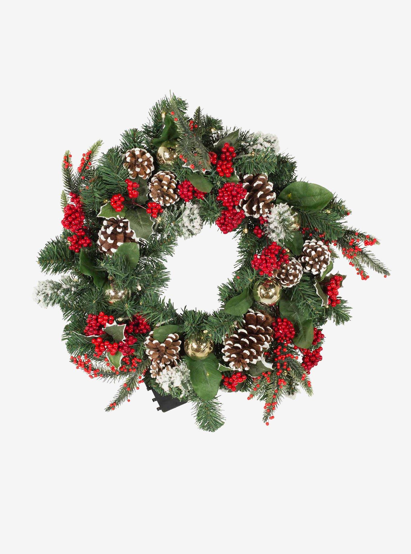 Battery-Operated 30-Light Led Holly Berry Wreath, , hi-res
