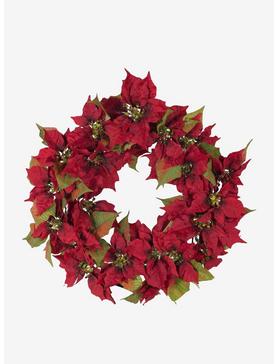 Plus Size Battery-Operated Red Poinsettia Led Wreath, , hi-res