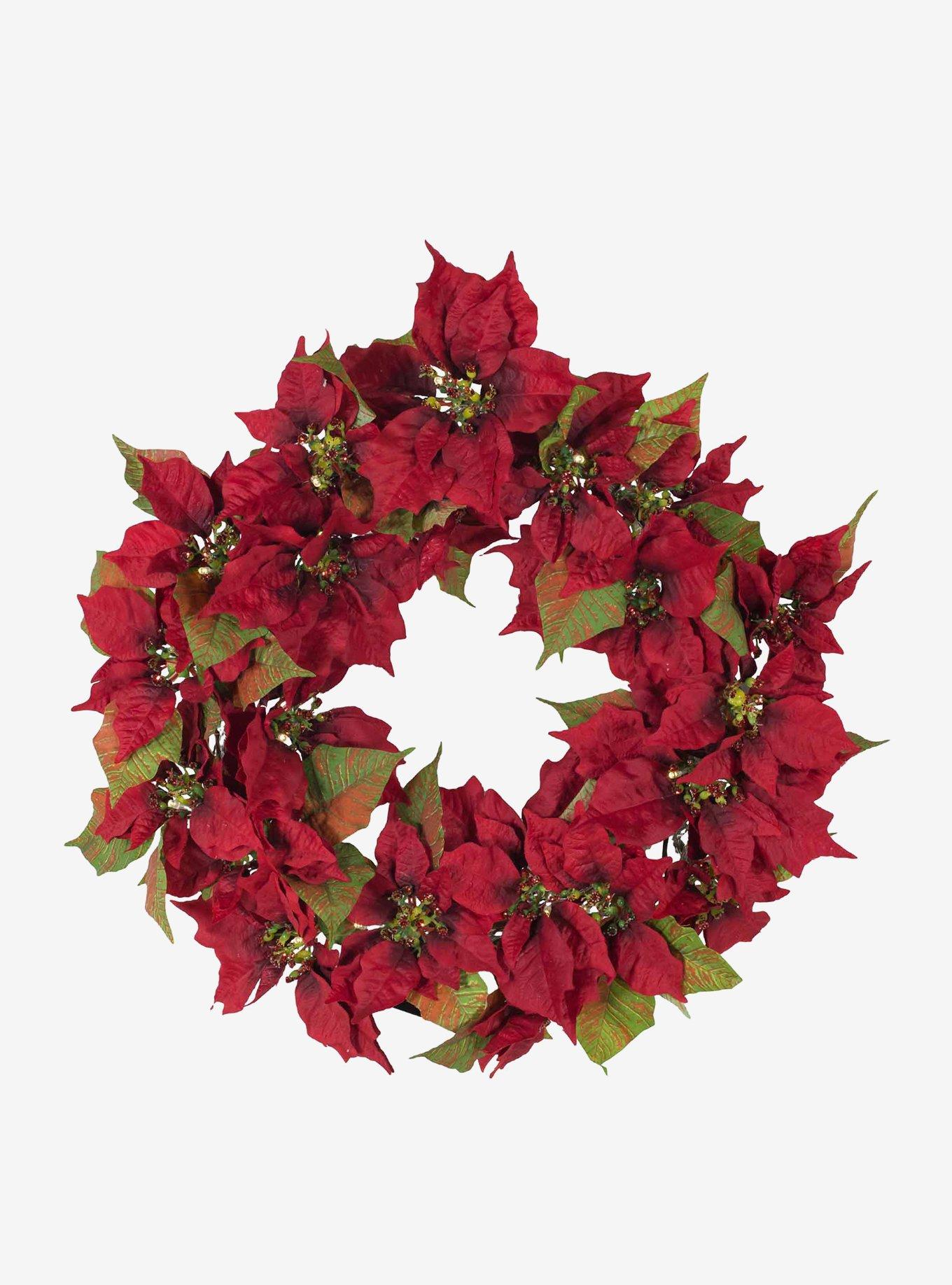 Battery-Operated Red Poinsettia Led Wreath, , hi-res