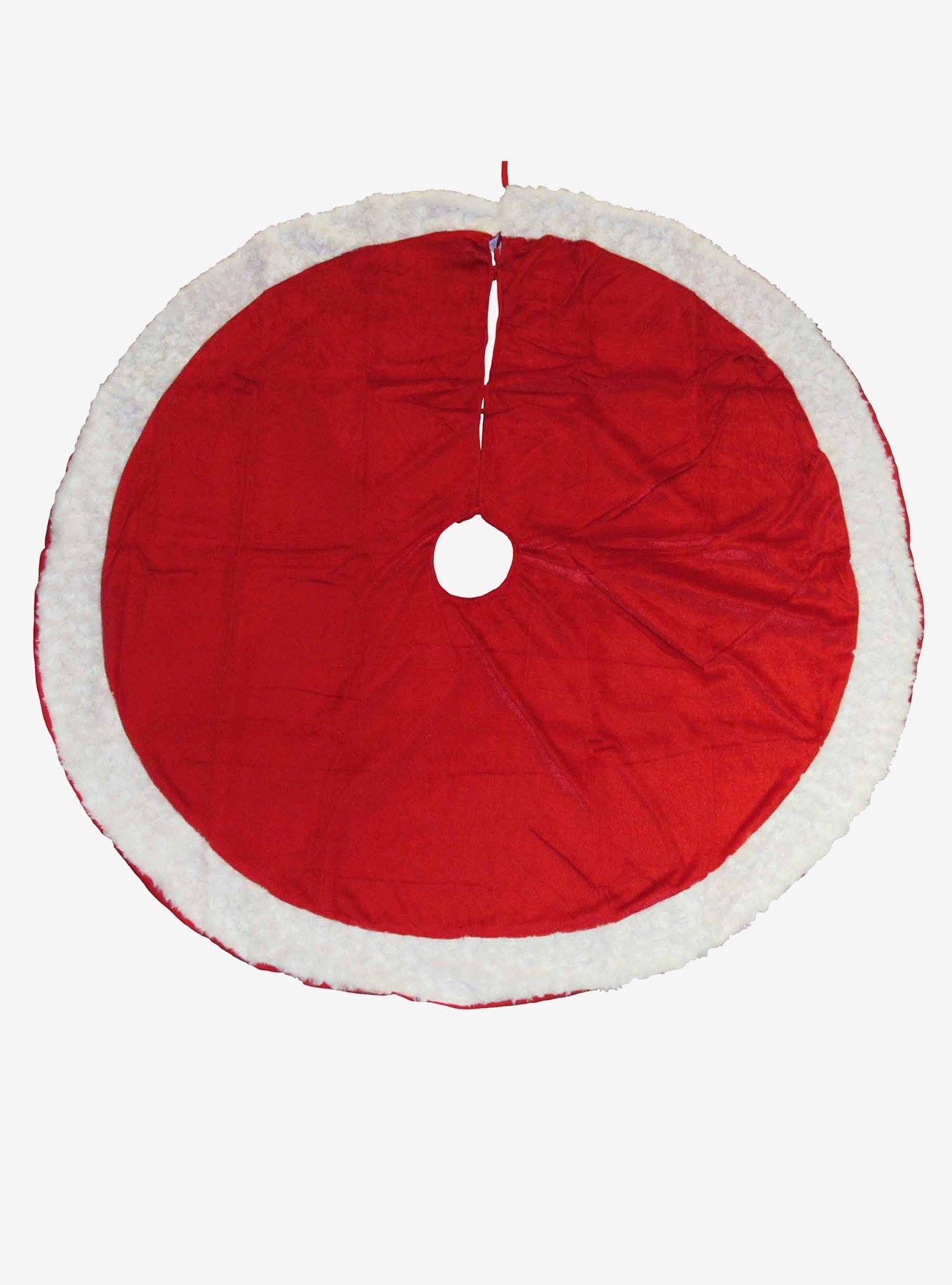 Red Velvet Tree Skirt With White Trim, , hi-res