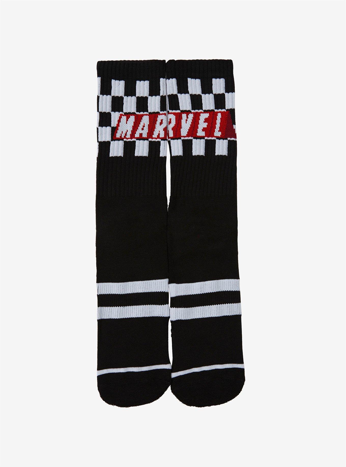 Marvel Logo Checkered Crew Socks - BoxLunch Exclusive, , hi-res